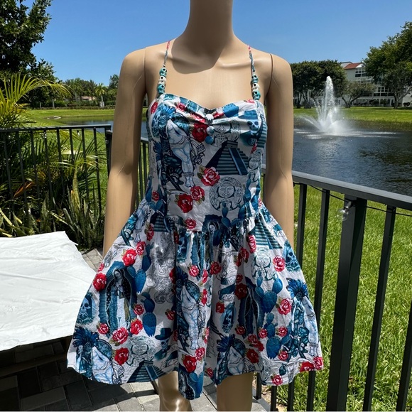 Hell Bunny Amor Eterno (Eternal Love) white,blue,red spaghetti strap dress Sz S - Picture 4 of 16